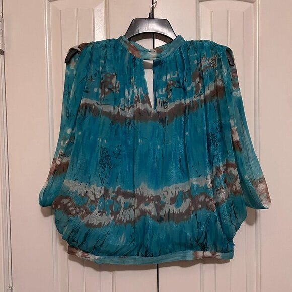 Colleen Lopez Tops - Women's Aqua/Brown/White Blouse in Size Small by Colleen Lopez